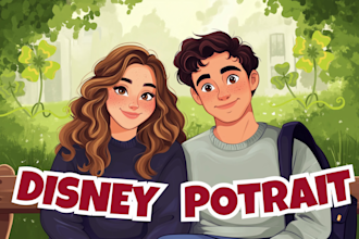 draw a magical illustration, cartoon, and portrait illustration in disney style