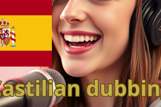 dub your text into castilian in a young womans  or kids voice
