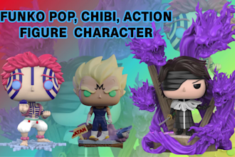 create custom 3d funko pop, chibi, cute character or action figure for 3d print