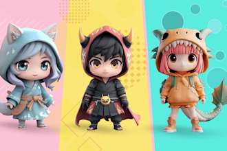 make 3d cute chibi character in anime style for 3d printing, game, and toy