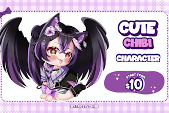 draw cute kawaii chibi character for your oc, fanart, anime vtuber