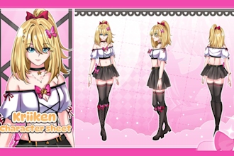 draw character design reference sheet for anime, oc, vtuber model