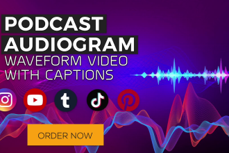 create audiogram or wave form video for podcast with captions