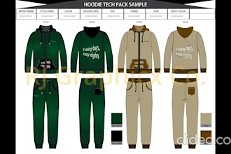 create hoodie and trouser technical tech pack design