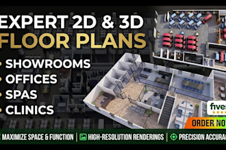 create 2d, 3d floor plan for showrooms, offices, spas and clinics