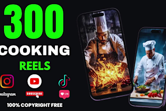 create 250 food and cooking instagram reels and youtube shorts