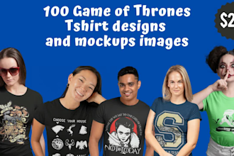 give 100 game of thrones tshirt designs and mockup images