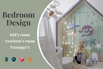 design 3d interior for kid room, toddler, child bedroom with ikea shopping list