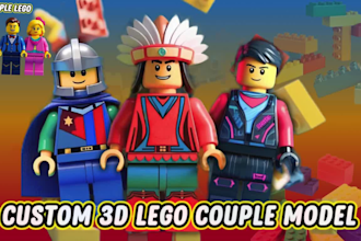 create custom 3d lego model design, minifigure, minecraft, animation lego set