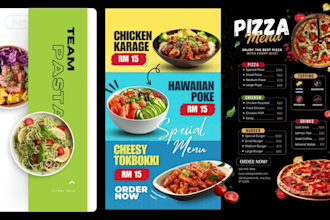 design animated or static digital menu, TV menu or menu board for restaurants