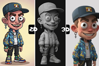 convert 2d image to 3d model, miniatures, stylized 3d character for 3d printing