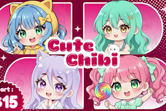 draw anime chibi art character, cute chibi for profile, stream, and discord