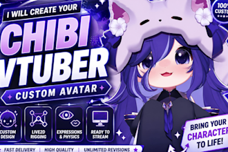 design and rig 3d, live2d vtuber model, anime styled 2d v tuber model, vroid