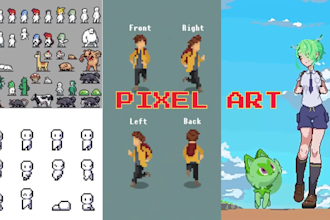2d 8bit 16bit 32 bit 64bit, pixel art character background assets and animation