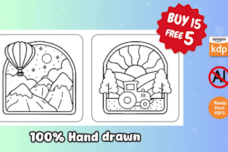 draw doodle cute coloring page line art for adult and kids, KDP amazon