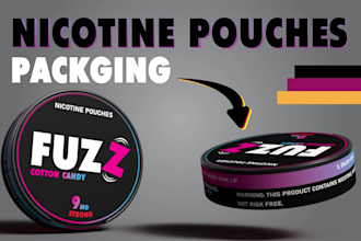 create full packaging and layout for nicotine pouch company