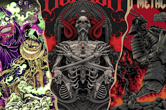 draw detailed dark art illustration for metal band t shirt design