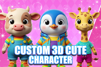 create cute stylized 3d character and animal model for game, mascot and 3d print