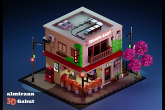 create model low poly 3d building for you in blender