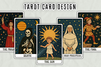 draw custom tarot, oracle, zodiac, tcg, or playing cards with box design