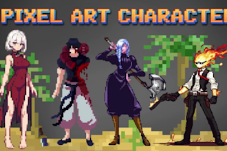 do pixel art character for games and animation asset sprite background, tileset