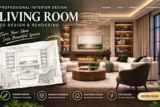 design a modern minimalist living room with realistic 3d rendering