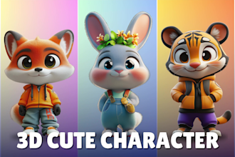 design 3d cute model, sculpt toys, animal, cartoon character in pixar style
