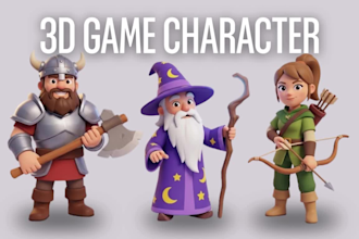 create 3d game character, 3d sculpting for games and low poly model