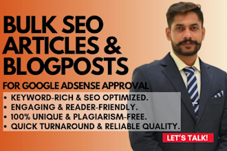 write 30 unique bulk seo articles and blog posts for google adsense approval
