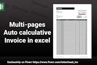 design multipage auto calculative invoice in excel