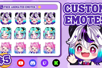create custom cute chibi emotes for twitch, discord, kick ready to animated