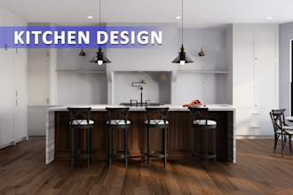 create kitchen interior design,kitchen island,pantry, dining room and 3d render