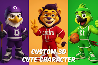 design 3d cute character, animal, mascot, cartoon character in pixar style