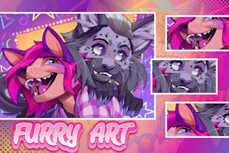 draw furry art character, original fursona and anthro art in anime style, sfw