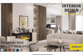 interior design living room, dining room, home decorator, 3d renders, shop list
