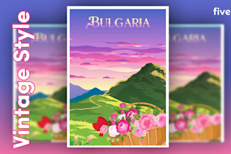 create retro vintage minimalist travel poster illustration