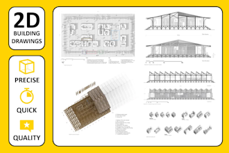 draft architectural floor plan, elevation and section