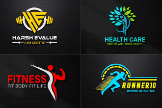 design sports, gym, health, fitness and clothing brand logo in 24hr