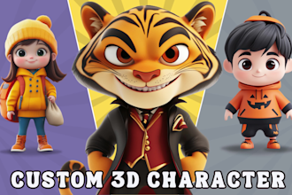 create cute 3d character modeling, printing, toy, mascot, chibi, in cute style