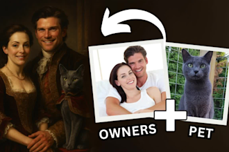 create a majestic royal style pet and owner portrait