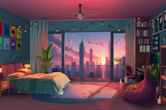 do pro background art illustration for vtuber stream novel in anime style