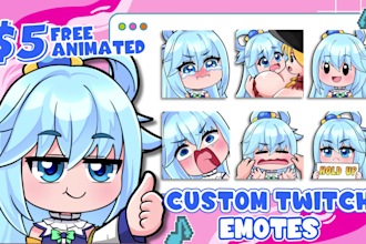 draw custom twitch emotes, chibi emotes, animated emotes, vtuber for stream
