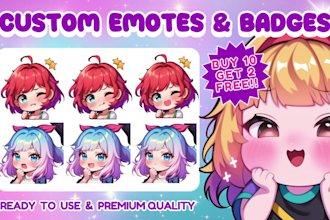 create custom twitch chibi emotes or sub badges, discord emoji for your stream