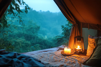 create cozy rain ambience video loop