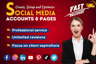 set up professional social media pages, fb, ig, linkedin