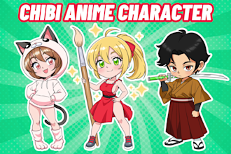draw a custom chibi anime or cartoon , chibi furry or animal