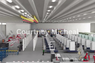 create 3d factory industrial animation, machinery functional warehouse video