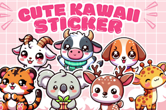 design cute chibi cartoon animal clip art doodle  stickers emoticon