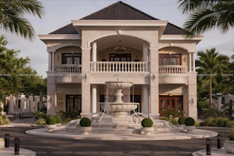 design luxury villa exterior with realistic 3d render