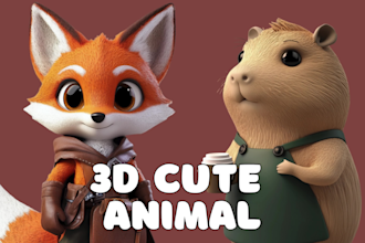 create 3d cute character modeling games, animation, mascot, rendering printing